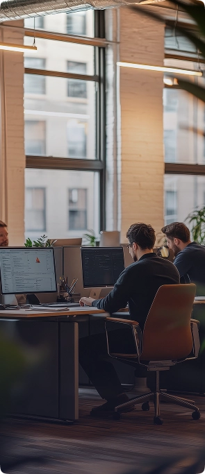 Growston marketing team collaborating on digital strategy in a modern office